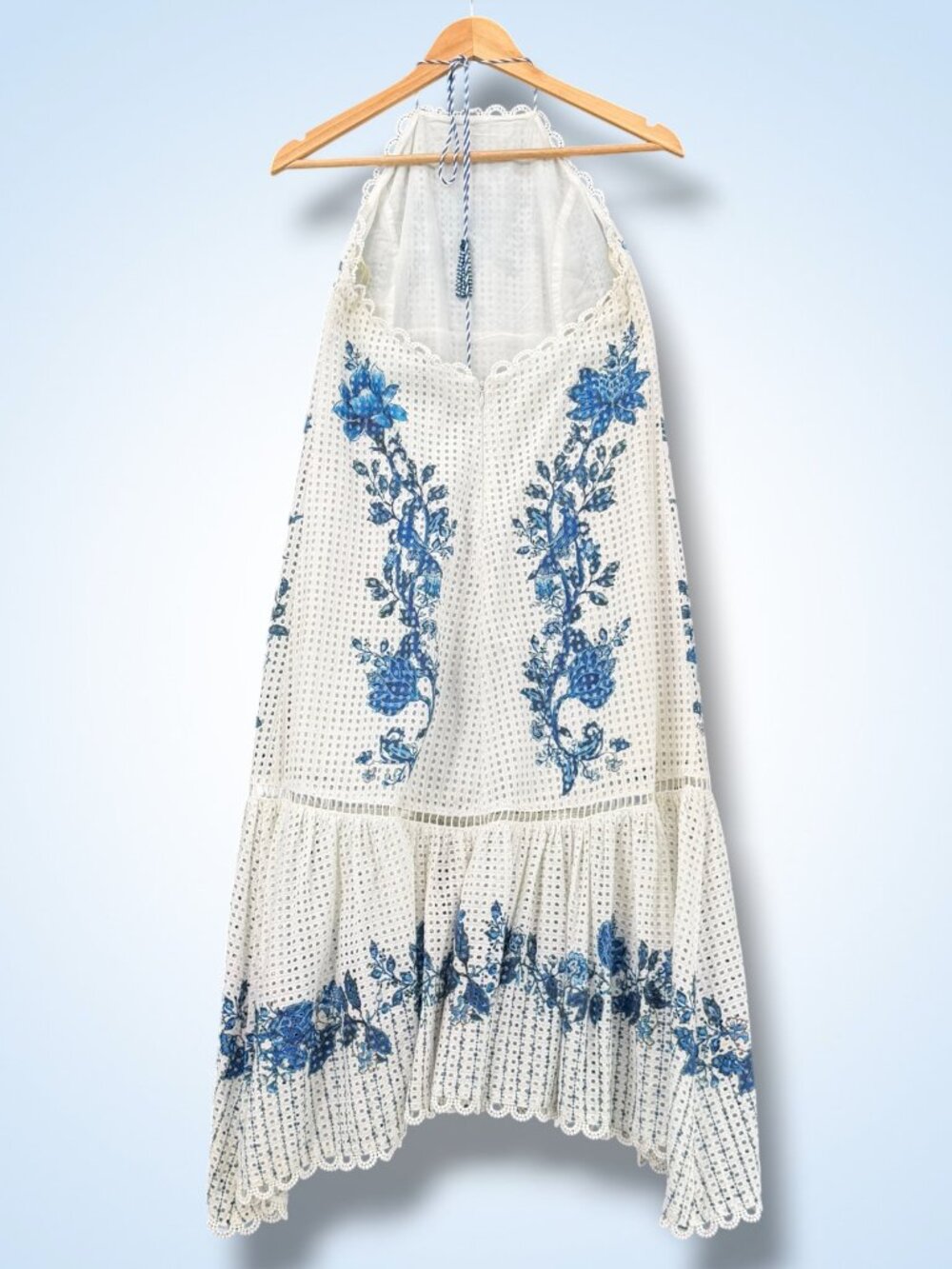 FARM Rio White Crochet Midi Dress with Blue Floral Print - Picture 4 of 7